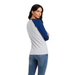 Ariat Varsity Logo Tee Long Sleeve -Marys Tack and Feed Store varsity tee ls blue grey back 10041353 ariat 79873.1661214454