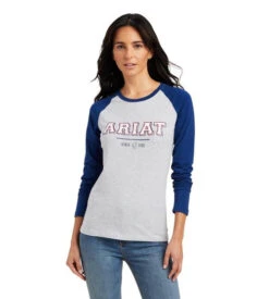 Ariat Varsity Logo Tee Long Sleeve -Marys Tack and Feed Store varsity tee ls blue grey front 10041353 ariat 29789.1661214447